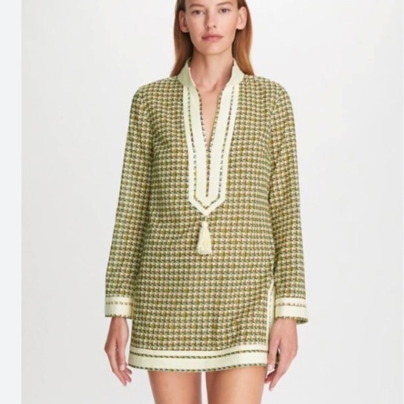 Tory Burch Tops - New Tory Burch Ivory Basketweave Print Tassel Tunic – Size S